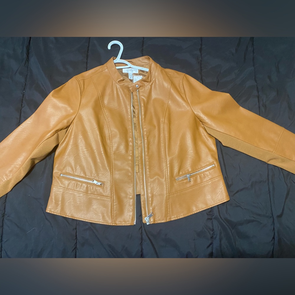Brown tan leather look jacket 2X brand new with tag